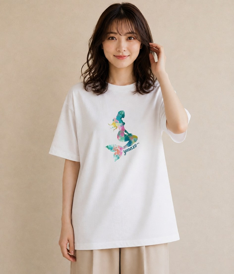 半袖Tシャツ レディース 人魚 海の生き物 海 イラスト ヴィンテージ風 女子会 お揃い 白T YMAZO