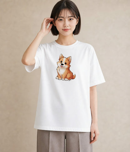 グラフィックTシャツ レディース わんこ 犬 いぬ イラスト ミニマル 送別ギフト 通勤 白T YMAZO
