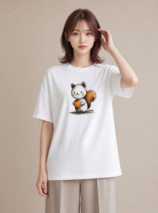 Tシャツ レディース リス ペット 動物 イラスト ゆるコーデ ルームウェア ギフト 白T YMAZO