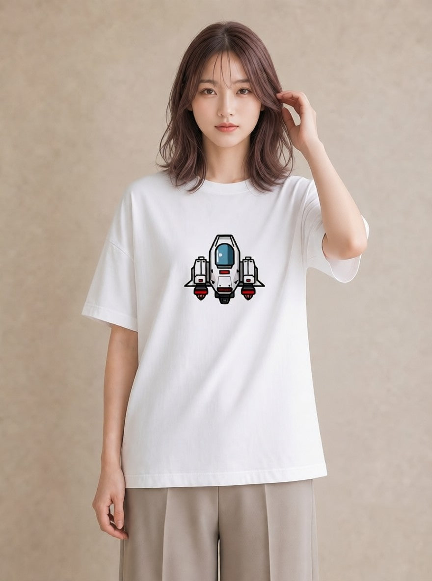 半袖Tシャツ レディース ロケット 星空 宇宙 イラスト ポップ ママ カフェ服 白T YMAZO