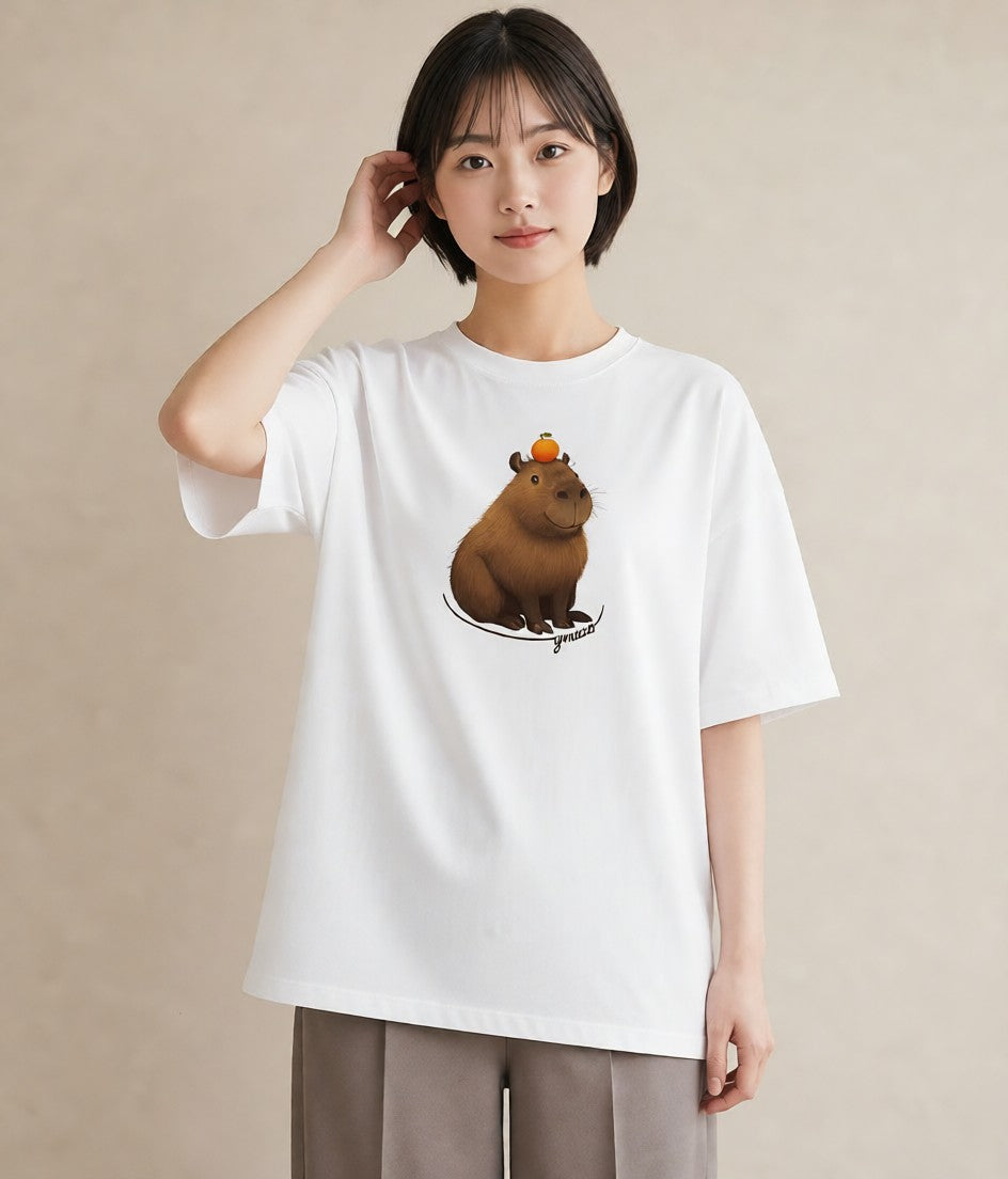 プリントTシャツ レディース カピバラ かぴばら 動物 アニマル イラスト 普段使い 母の日 ビーチ 白T YMAZO