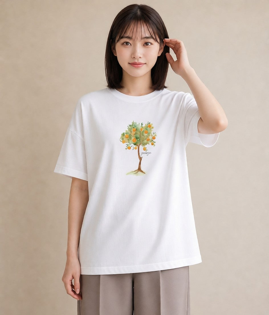 プリントTシャツ レディース みかん 食べ物 フード イラスト アート風 春コーデ 姉妹 白T YMAZO