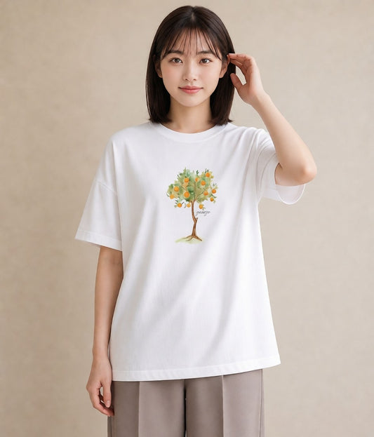 プリントTシャツ レディース みかん 食べ物 フード イラスト アート風 春コーデ 姉妹 白T YMAZO