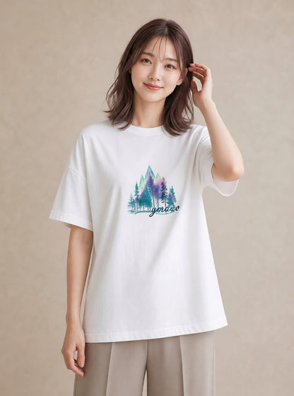 グラフィックTシャツ レディース オーロラ 星空 宇宙 イラスト 淡色 母娘コーデ 自分用 白T YMAZO