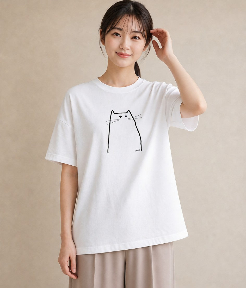 プリントTシャツ レディース 猫 ねこ ネコ イラスト きれいめ 敬老の日 ホワイトデー 白T YMAZO