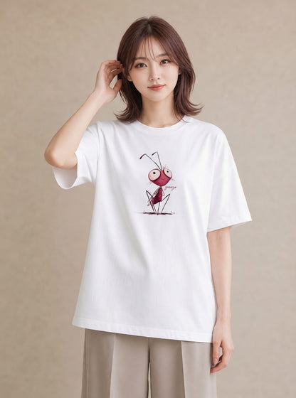 半袖Tシャツ レディース アリ 昆虫 虫 イラスト 可愛い ギフト 母の日 白T YMAZO