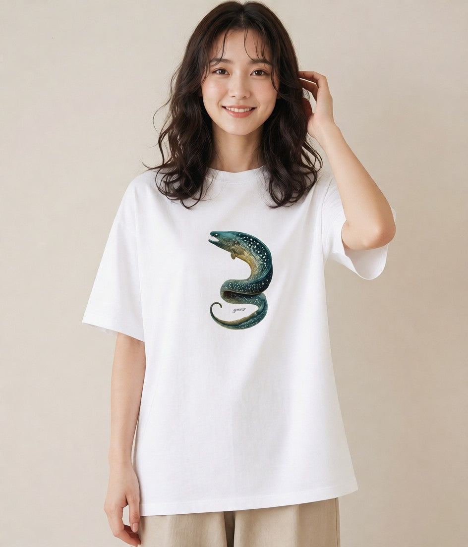 プリントTシャツ レディース チンアナゴ 海の生き物 海 イラスト ミニマル 散歩 お出かけ 白T YMAZO