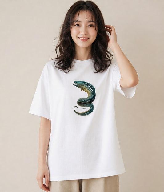 プリントTシャツ レディース チンアナゴ 海の生き物 海 イラスト ミニマル 散歩 お出かけ 白T YMAZO