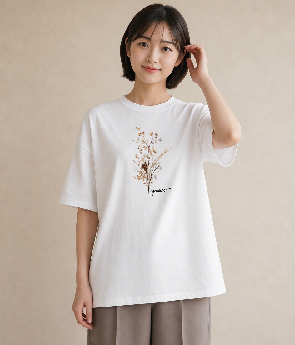 半袖Tシャツ レディース カスミソウ かすみ草 花 花柄 イラスト お洒落 デート 帰省 白T
