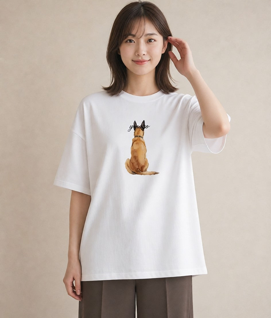 プリントTシャツ レディース ジャーマンシェパード 犬 いぬ イラスト カフェコーデ 敬老の日 ホワイトデー 白T YMAZO
