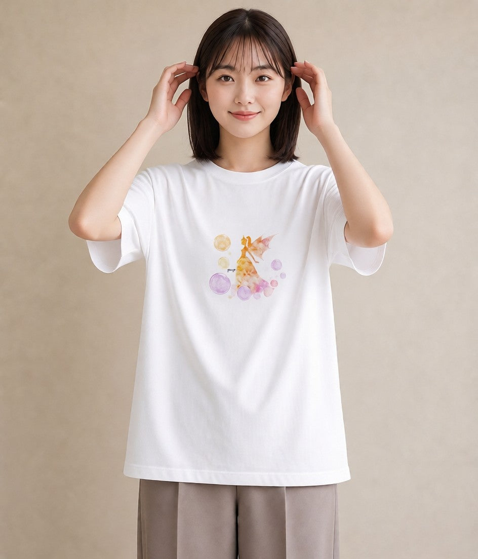 半袖Tシャツ レディース 水瓶座 星空 宇宙 イラスト ゆるかわ ペアコーデ 秋コーデ 白T YMAZO