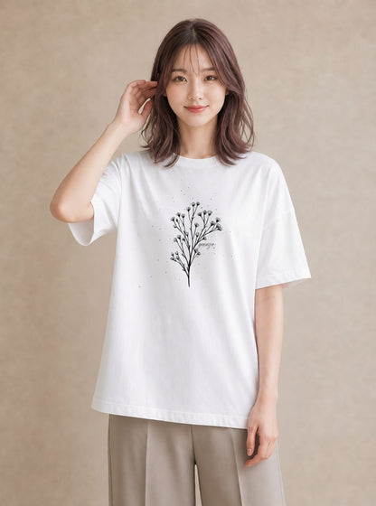 デザインTシャツ レディース 小花 花 フラワー イラスト カフェコーデ 在宅 公園 白T YMAZO