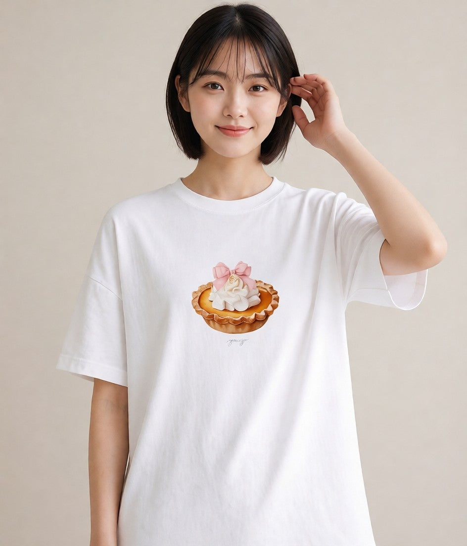 デザインTシャツ レディース プリン 食べ物 フード イラスト こなれ感 送別ギフト 通勤 白T YMAZO