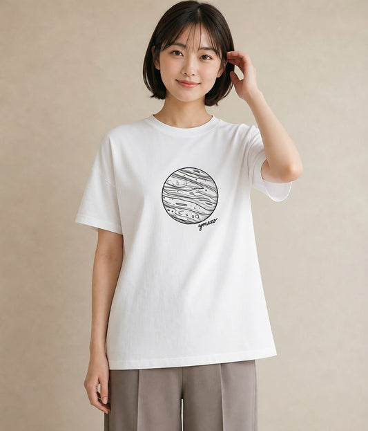 グラフィックTシャツ レディース 土星 星空 宇宙 イラスト ナチュラル デート 帰省 白T YMAZO