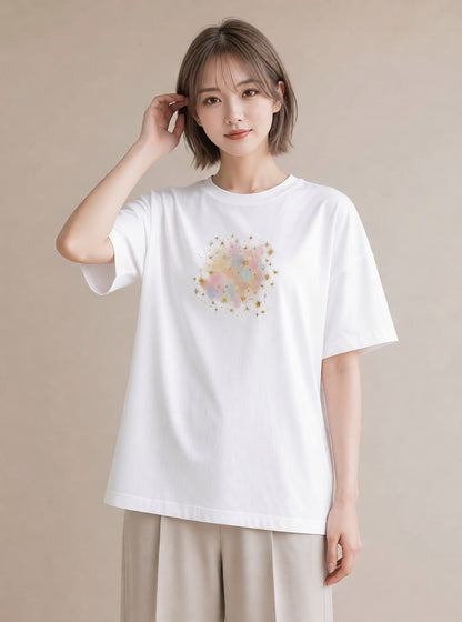 プリントTシャツ レディース 牡羊座 星空 宇宙 イラスト ニュアンス 母娘コーデ 自分用 白T YMAZO