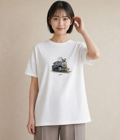 デザインTシャツ レディース 駅のホーム ローカル線 駅 ナチュラル アンティーク イラスト シンプル 姉妹 送別ギフト 白T YMAZO