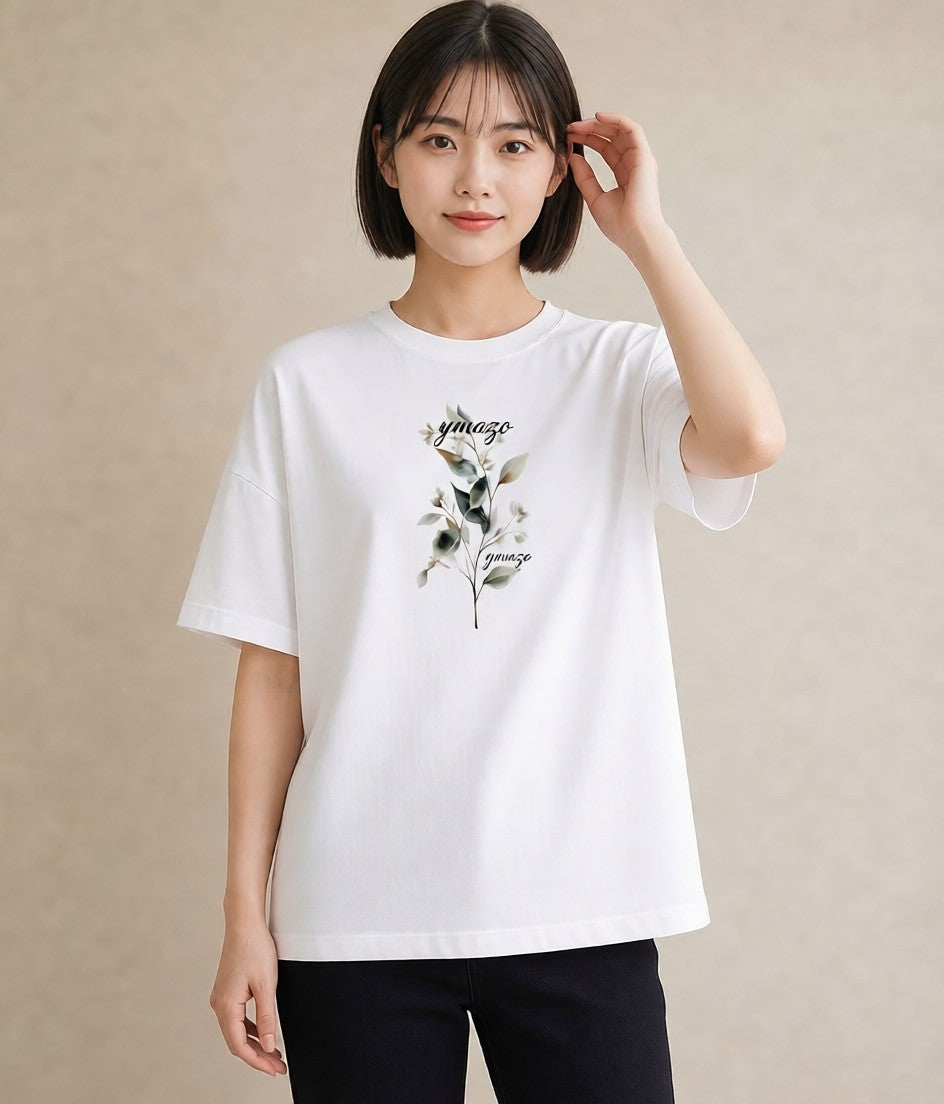 Tシャツ レディース ハーブ 植物 ボタニカル イラスト 線画 カフェ巡り 女子会 白T YMAZO