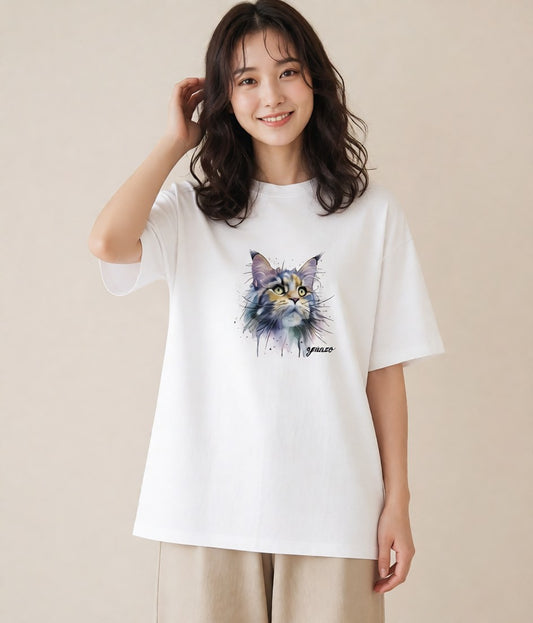 半袖Tシャツ レディース 猫の手 猫 ねこ イラスト シンプル お出かけ 普段着 白T YMAZO