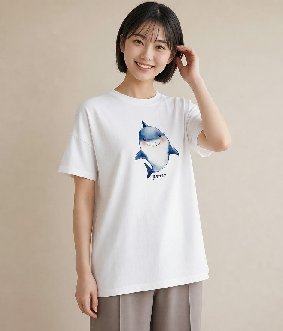 半袖Tシャツ レディース イルカ 海の生き物 海 イラスト ゆるかわ 部屋着 女性向けギフト 白T YMAZO