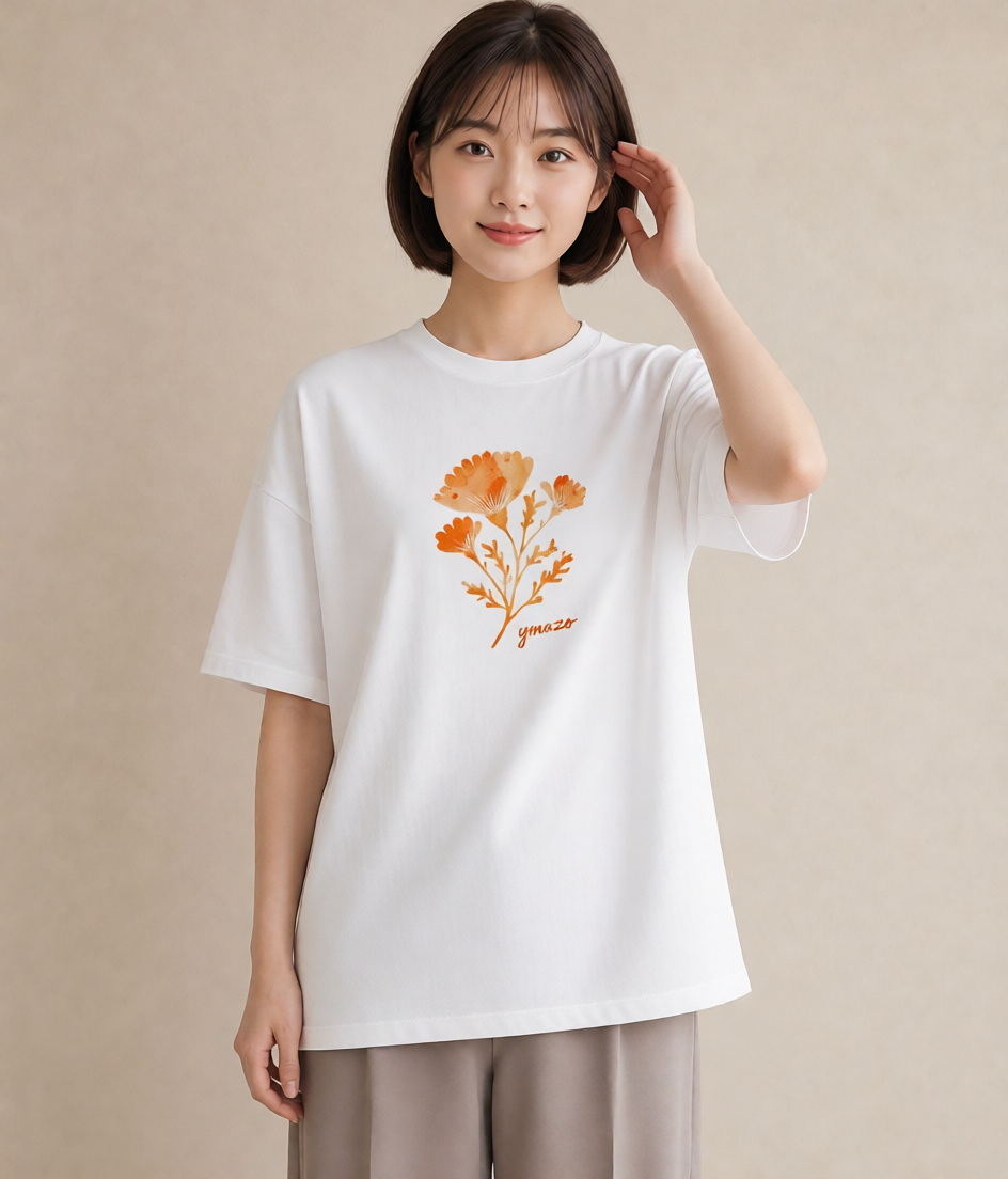 Tシャツ レディース コスモス 秋桜 花 花柄 イラスト モード 旅行用 海 白T