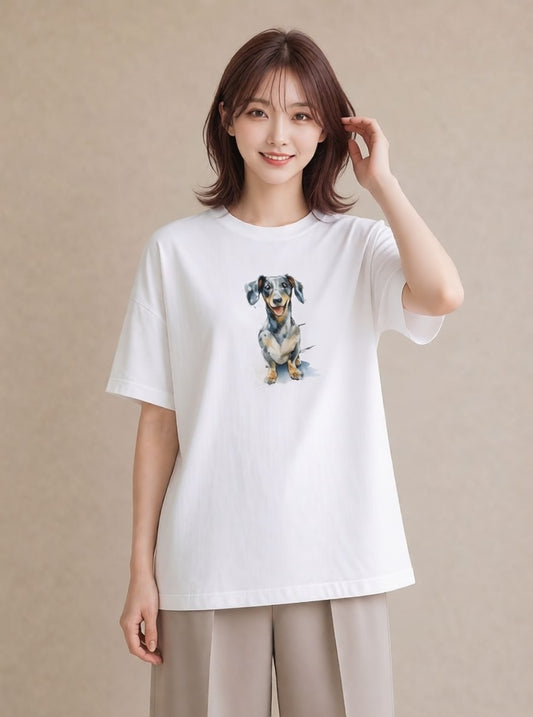 プリントTシャツ レディース 愛犬 犬 いぬ イラスト 水彩風 カフェ服 クリスマス 白T YMAZO