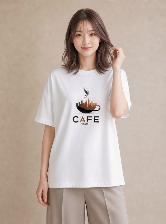 プリントTシャツ レディース カフェ カフェロゴ ロゴ イラスト ゆるかわ 20代 カジュアルコーデ 白T YMAZO