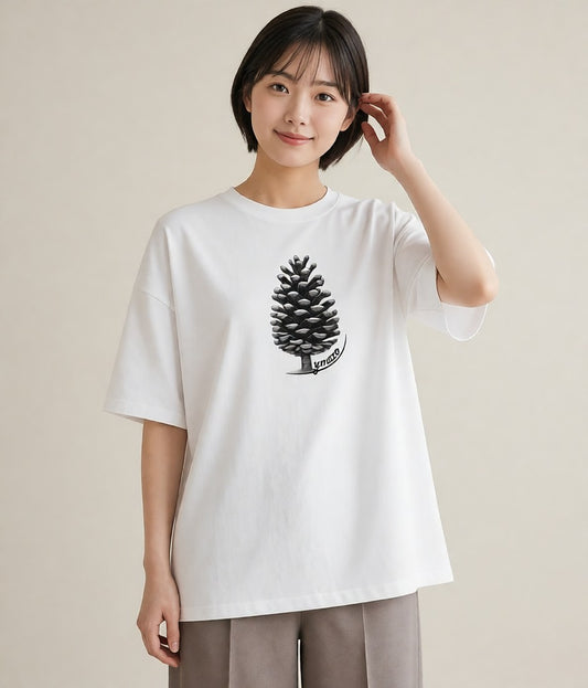 デザインTシャツ レディース 松ぼっくり 植物 ボタニカル イラスト 友達ギフト 部屋着 白T YMAZO