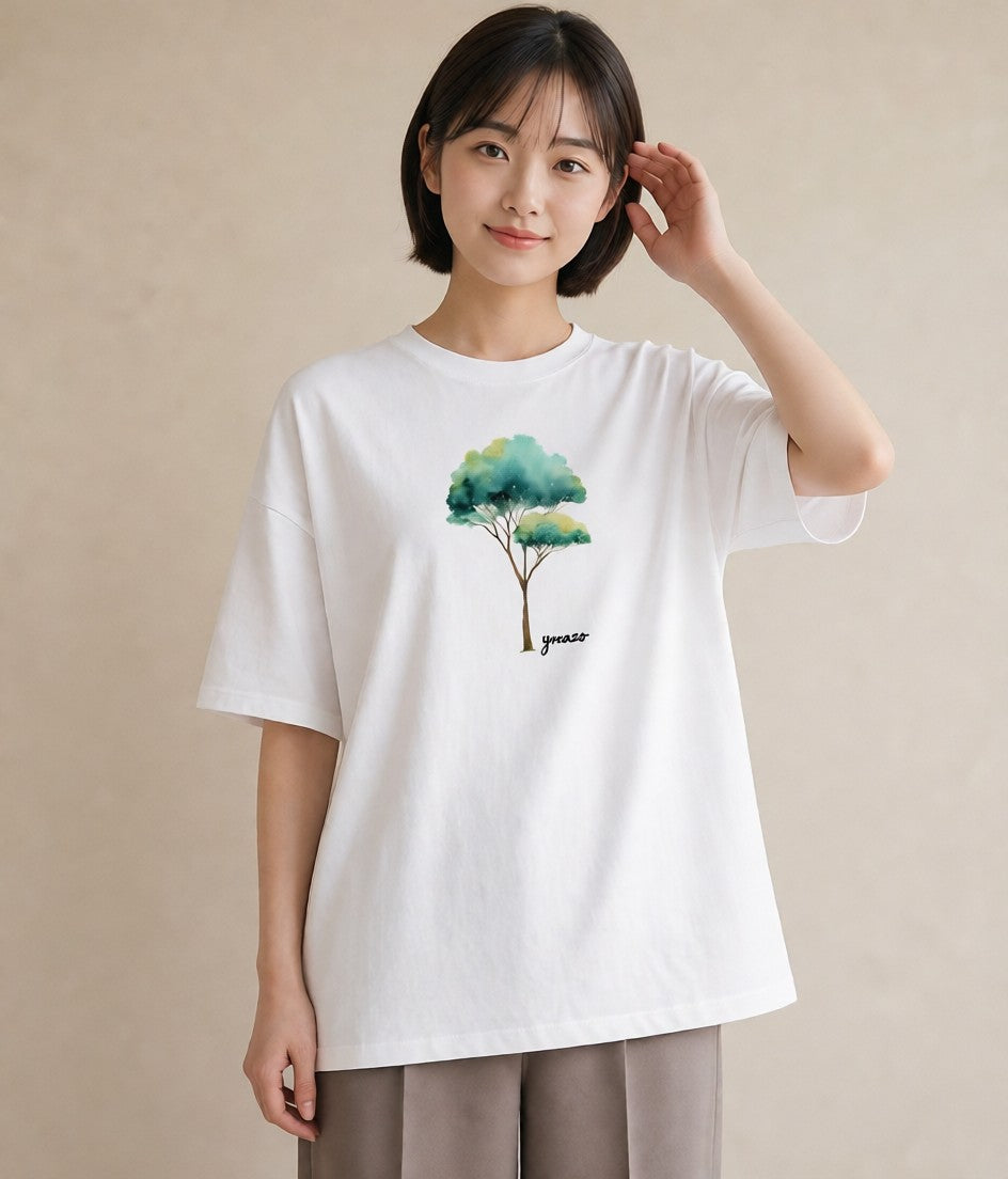 グラフィックTシャツ レディース 青の水彩 風景 ブルー ナチュラル アンティーク イラスト 北欧風 母の日 ビーチ 白T YMAZO