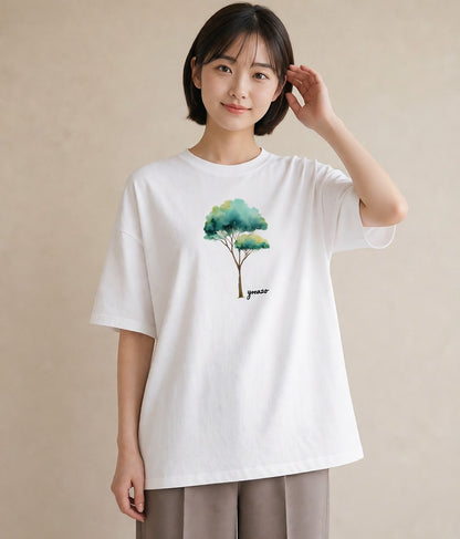 グラフィックTシャツ レディース 青の水彩 風景 ブルー ナチュラル アンティーク イラスト 北欧風 母の日 ビーチ 白T YMAZO