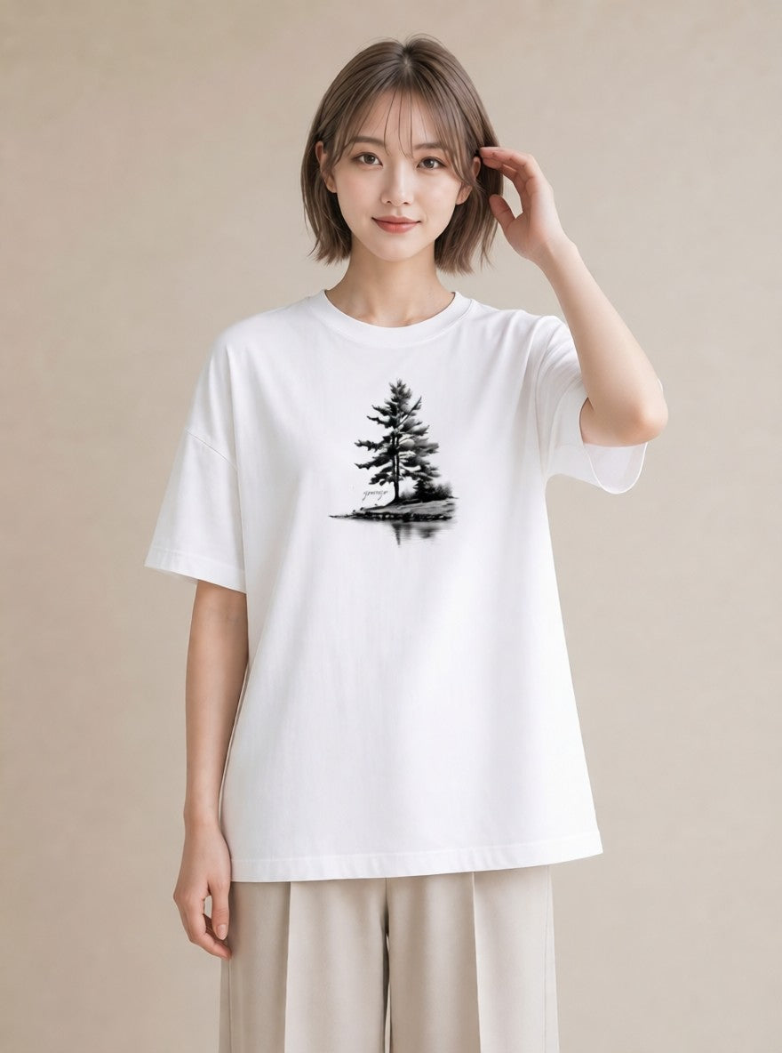 半袖Tシャツ レディース 桟橋 水辺 波止場 ナチュラル アンティーク イラスト ガーリー 散歩 お出かけ 白T YMAZO