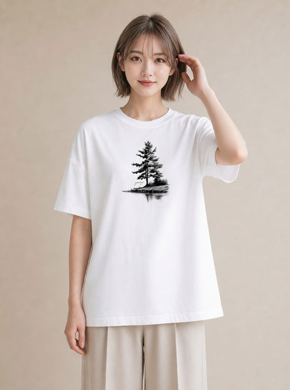 半袖Tシャツ レディース 桟橋 水辺 波止場 ナチュラル アンティーク イラスト ガーリー 散歩 お出かけ 白T YMAZO