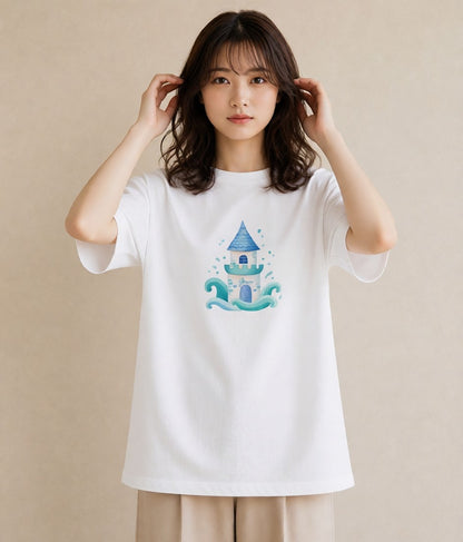 半袖Tシャツ レディース 波 星空 宇宙 イラスト レトロ 通勤 在宅 白T YMAZO