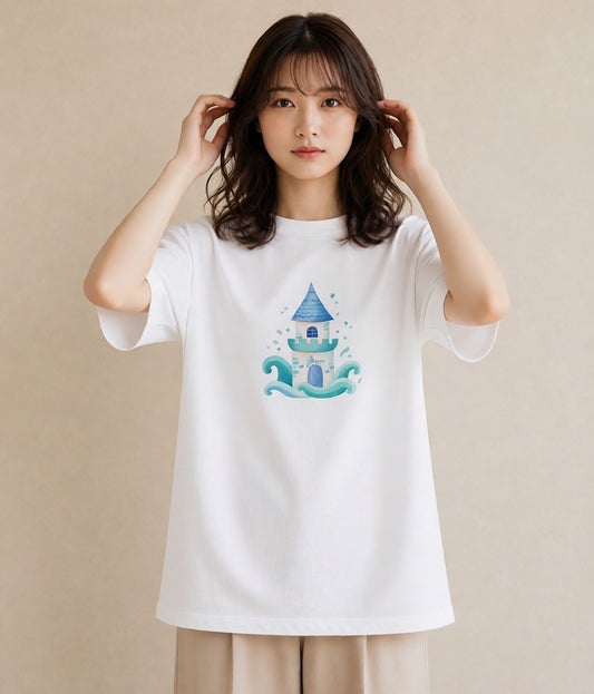 半袖Tシャツ レディース 波 星空 宇宙 イラスト レトロ 通勤 在宅 白T YMAZO