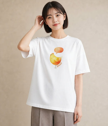 プリントTシャツ レディース ひよこ 動物 アニマル イラスト ラフカジュアル 秋コーデ おしゃれギフト 白T YMAZO
