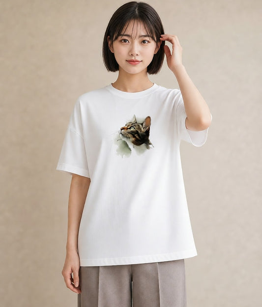 プリントTシャツ レディース 猫 ねこ イラスト 上品 おしゃれギフト 社会人 白T YMAZO