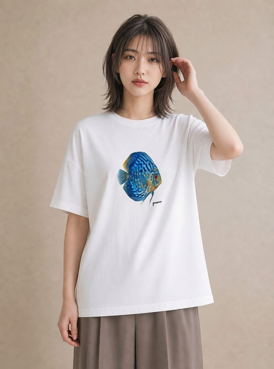Tシャツ レディース 熱帯魚 ペット 動物 イラスト 上品 ラフ レイヤード 白T YMAZO