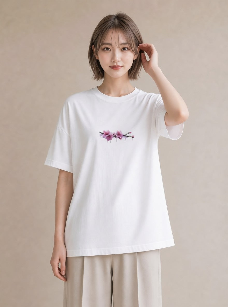 半袖Tシャツ レディース 梅 花 花柄 イラスト シンプル ホワイトデー 春服 白T