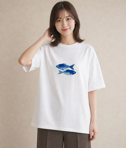 グラフィックTシャツ レディース メダカ ペット 動物 イラスト ラフカジュアル カフェ巡り 女子会 白T YMAZO