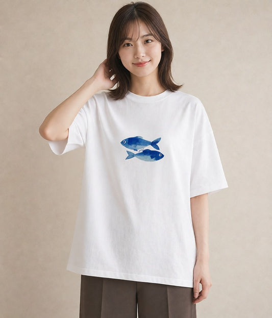 グラフィックTシャツ レディース メダカ ペット 動物 イラスト ラフカジュアル カフェ巡り 女子会 白T YMAZO