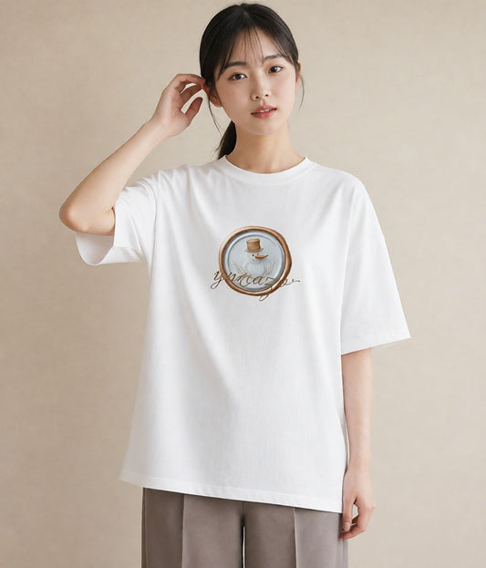 プリントTシャツ レディース 封蝋 手紙 アンティーク ナチュラル イラスト 韓国風 綿100 デート 白T