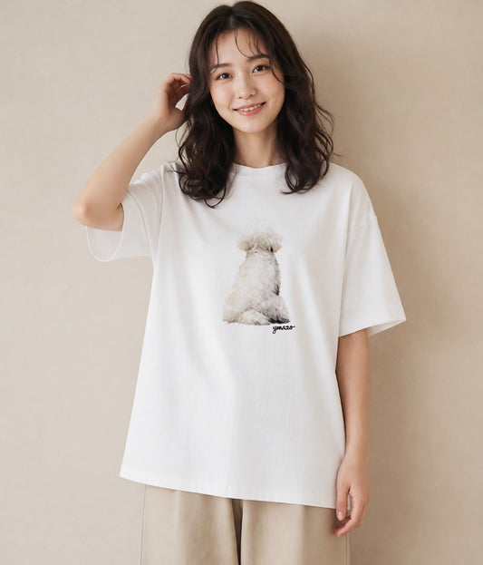 半袖Tシャツ レディース トイプードル プードル 犬 いぬ イラスト 旅行コーデ 春服 ミセス 白T YMAZO