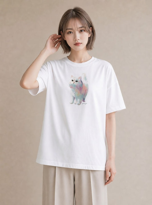 半袖Tシャツ レディース 子猫 猫 ねこ イラスト 在宅 公園 白T YMAZO
