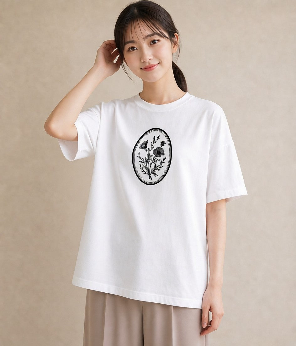 グラフィックTシャツ レディース 小花 花 フラワー イラスト 線画 姉妹 送別ギフト 白T YMAZO