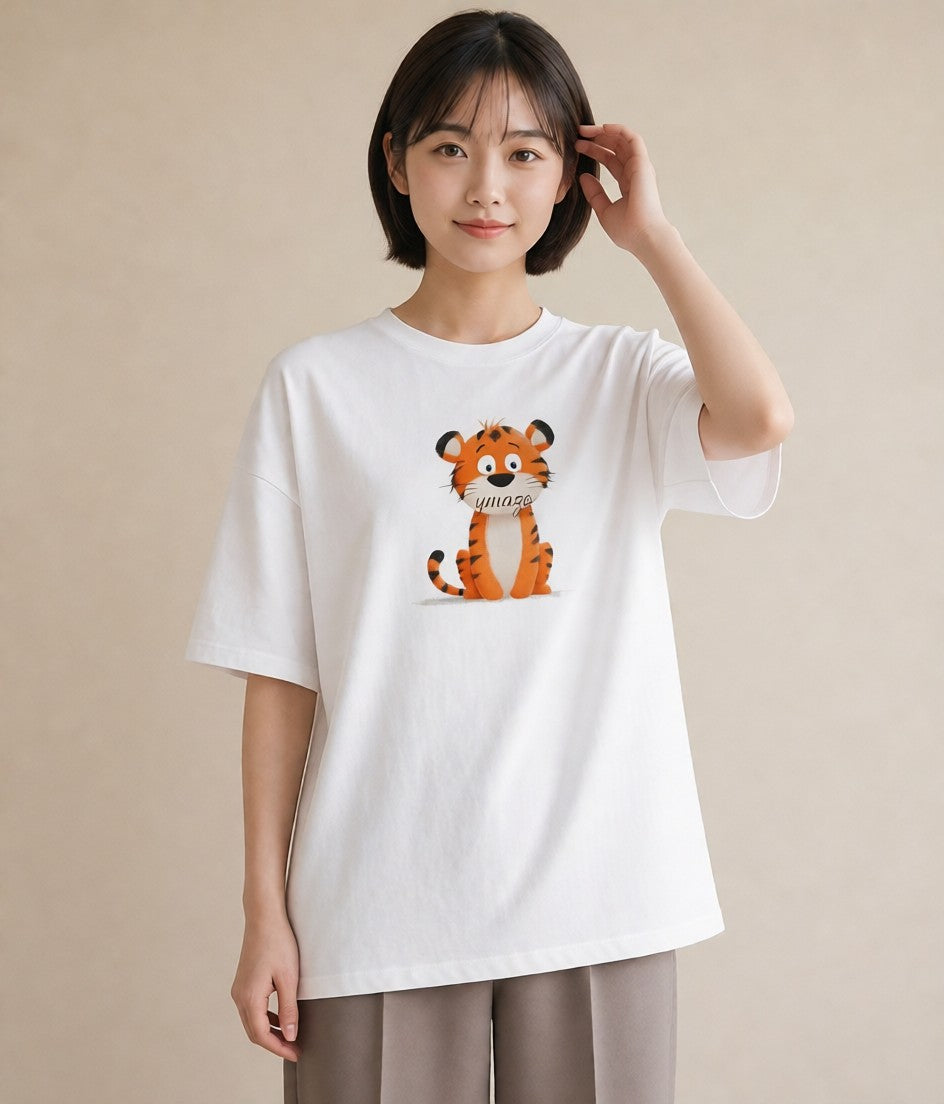 Tシャツ レディース とら 動物 アニマル イラスト 水彩風 通勤 在宅 白T YMAZO
