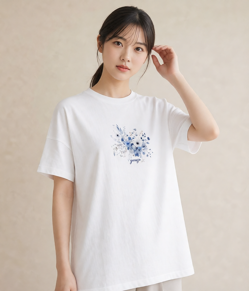 プリントTシャツ レディース 花 花柄 イラスト ヴィンテージ風 通勤 在宅 白T