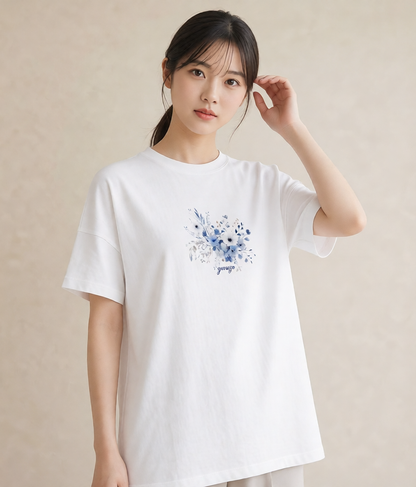 プリントTシャツ レディース 花 花柄 イラスト ヴィンテージ風 通勤 在宅 白T