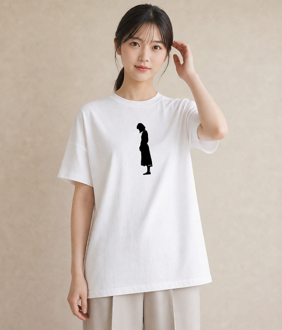 プリントTシャツ レディース 女の子 ガール 後ろ姿 イラスト ミニマル デート 帰省 白T YMAZO