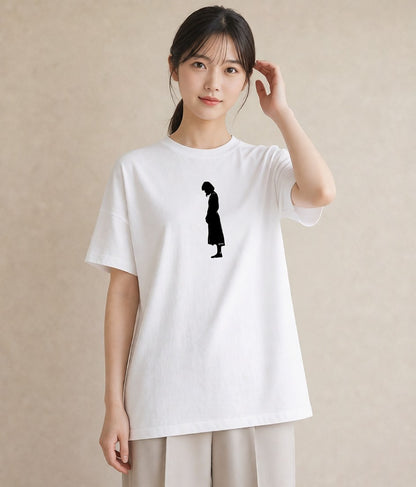 プリントTシャツ レディース 女の子 ガール 後ろ姿 イラスト ミニマル デート 帰省 白T YMAZO