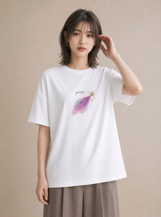 グラフィックTシャツ レディース 星空 宇宙 イラスト お洒落 ルームウェア ギフト 白T YMAZO