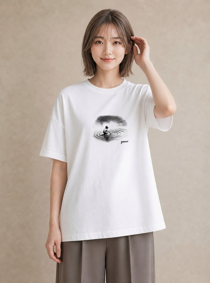 Tシャツ レディース 雨上がりの小道 雨上がり 小道 ナチュラル アンティーク イラスト カジュアル 夏コーデ 通学 白T YMAZO
